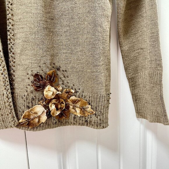 Vintage Wool Blend Embellished Cardigan Brown - M - Picture 6 of 13
